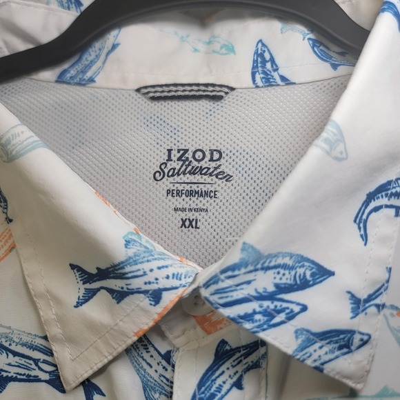 Izod Saltwater Performance Shirt Men Size XXL Short Sleeve Fish Print Stretch - Picture 3 of 14